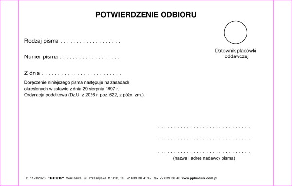 Zwrotne potwierdzenie odbioru - ordynacja podatkowa